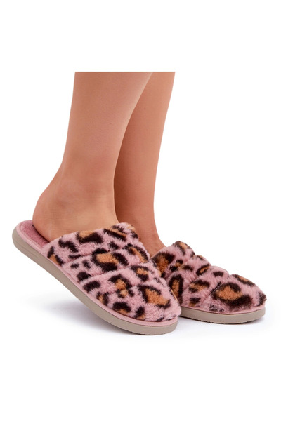 Inblu Papuci de damă Furry cu imprimeu leopard EK000008 roz 35