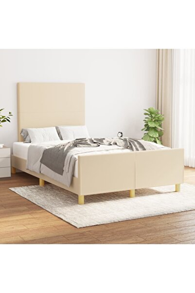 Concept Σκελετός κρεβατιού με κεφαλάρι, κρεμ, 120x200 cm, ύφασμα
