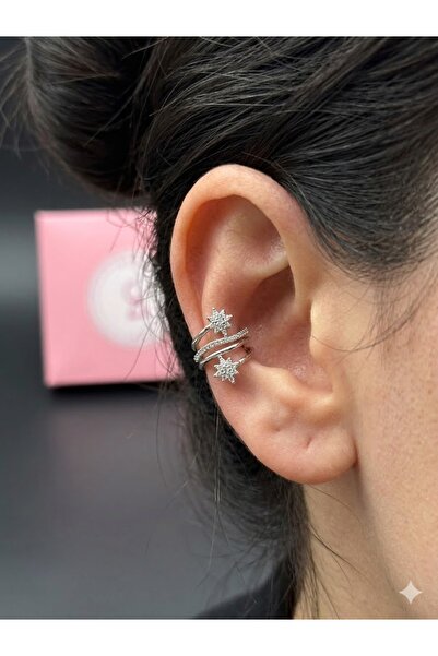 Alsem Gümüş Kaplama Kutup Yıldızı Earcuff Küpe , Gold Sirius Sıkıştırmalı Küpe