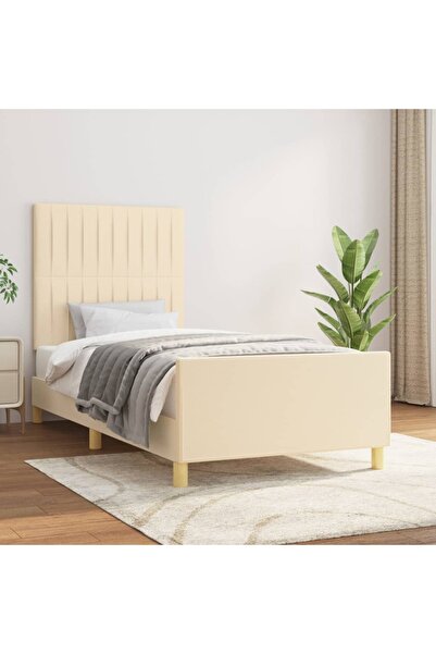 Concept Cadru de pat cu tăblie, crem, 100x200 cm, textil