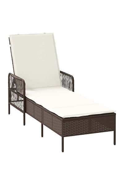 vidaxl Șezlong cu pernă Maro și Alb Crema 55 x 200 x 92 cm poliratan