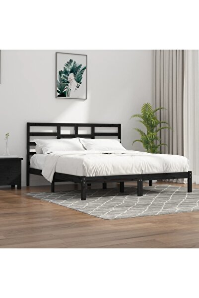 Concept Σκελετός κρεβατιού, μαύρο, 200x200 εκ., μασίφ ξύλο