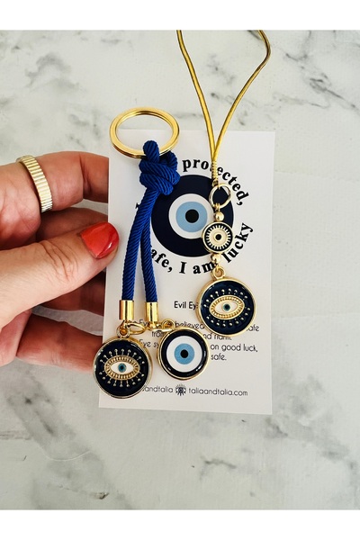 Talia&Talia Nazar Beaded Keychain & Car Rear View Mirror Ornament Set - Gift Set