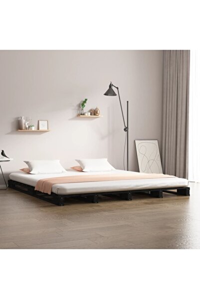 Concept Σκελετός Διπλό κρεβατιού 4FT6, μαύρο, 135x190 cm, μασίφ ξύλο πεύκου