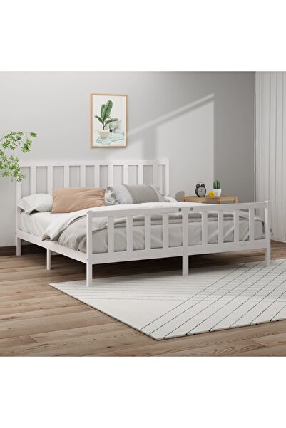 Concept Cadru de pat, alb, 200x200 cm, lemn masiv de pin