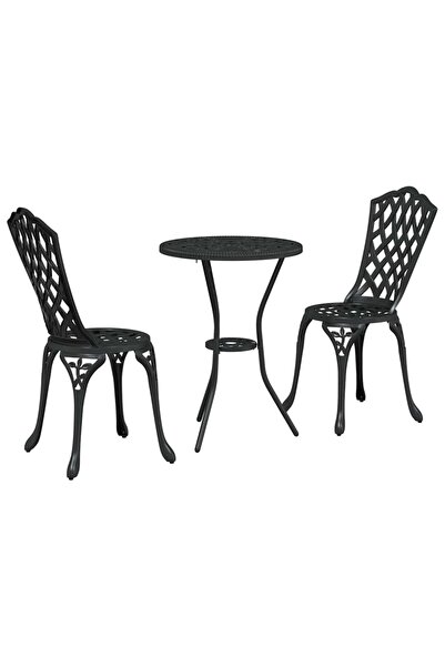 vidaxl Set Bistro de Grădină 3 pcs Negru Aluminiu
