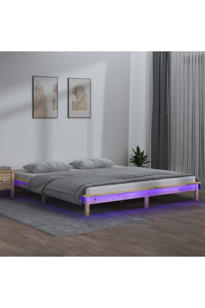 Concept Cadru de pat cu LED, 200x200 cm, lemn masiv