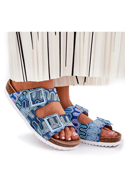 S.BARSKI Women's Slippers With Buckles And Glitter RB51-006 Blue 40