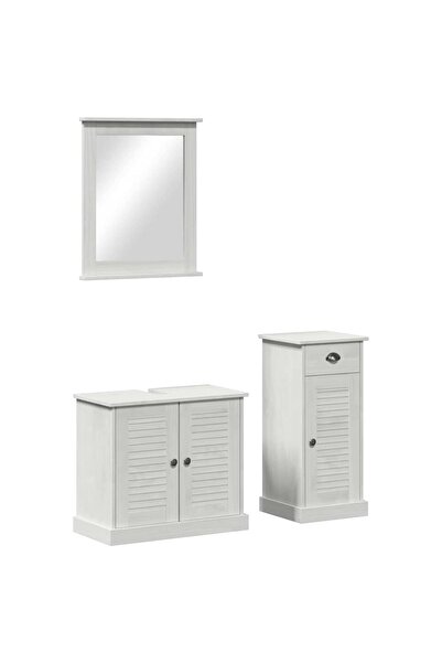 vidaxl Bathroom furniture set 3 pcs Antique White Solid pine wood