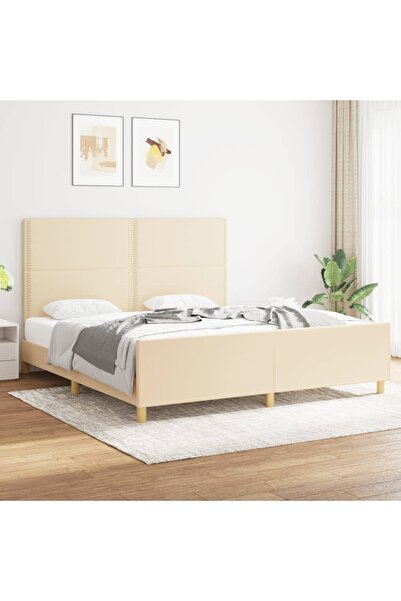 Concept Σκελετός κρεβατιού με κεφαλάρι, κρεμ, 180x200 cm, ύφασμα
