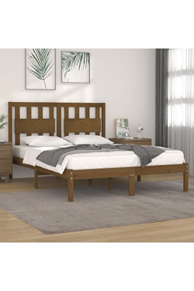 Concept Σκελετός κρεβατιού, μελί καφέ, 200x200 εκ., μασίφ ξύλο πεύκου