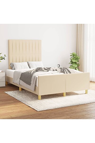 Concept Σκελετός κρεβατιού με κεφαλάρι, κρεμ, 120x200 cm, ύφασμα