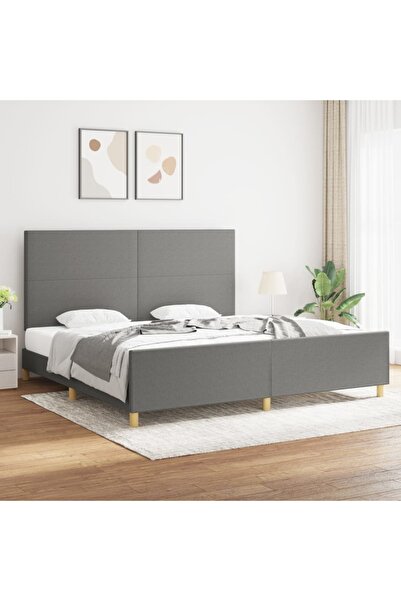 Concept Cadru de pat cu tăblie, gri închis, 200x200 cm, textil