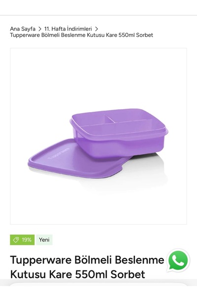 Tupperware Bölmeli beslenme 550 ml görseldeki renk