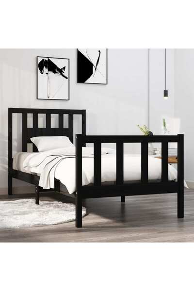 Concept Μικρό Μονό κρεβάτι 2FT6, μαύρο, 75x190 cm, μασίφ ξύλο