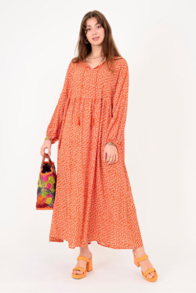 Park Moda An10494 Tassel Detailed Crisp Floral Pattern Dress