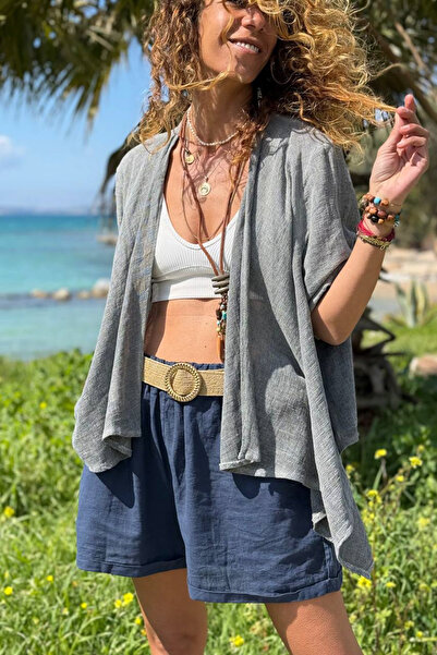 Güneşkızı Italian Gray Ş Shawl Collar Double Sleeve D Textured Asymmetrical C...