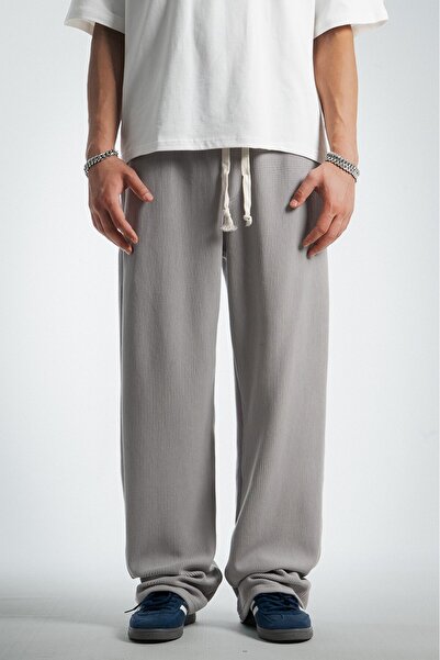 Twobucks Gray Waffle Fabric Baggy Men's Sweatpants