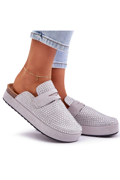 BOTO Ladies Sandals Adorned With Rhinestones On Platform Gray Deorani 37