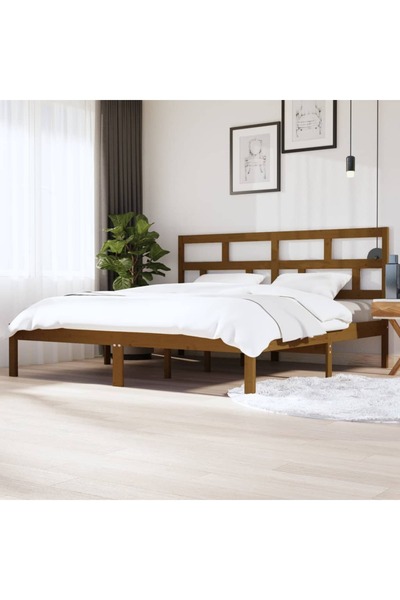Concept Σκελετός κρεβατιού, μελί καφέ, 200x200 εκ., μασίφ ξύλο πεύκου