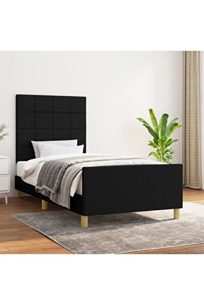Concept Σκελετός κρεβατιού με κεφαλάρι, μαύρο, 90x200 cm, ύφασμα
