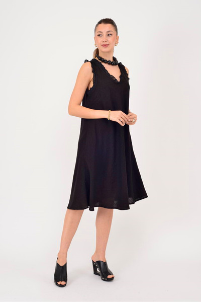 Park Moda 140461 ΦΟΡΕΜΑ ΛΕΥΚΟ ΛΙΝΟ ΧΩΡΙΣ ΜΑΝΙΚΙΑ ΜΕ ΛΕΠΤΟΜΕΡΗ ΣΧΕΔΙΑΣΤΙΚΗ ΕΠΙ...