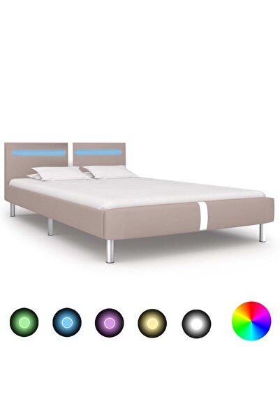 Concept Σκελετός κρεβατιού LED, καπουτσίνο, 120x200 cm, τεχνητό Δερμάτινο