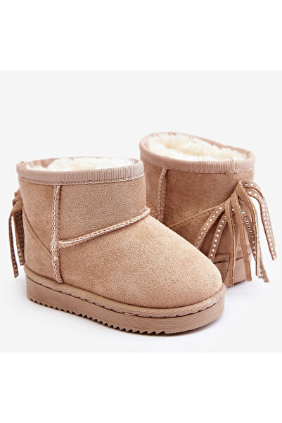 BOTO Children's Fleece-lined Fringed Snow Boots Beige Mikyla 31