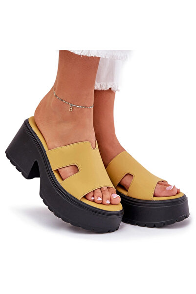 BOTO Ladies Platform Slippers With A Chunky Heel Yellow Rizana 36