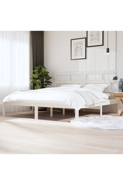 Concept Σκελετός κρεβατιού, λευκό, 200x200 εκ., μασίφ ξύλο πεύκου