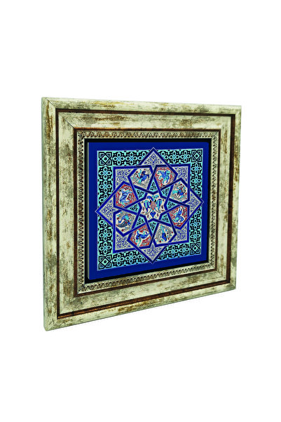 Sadrazam Anatolian Seljuk Tile Motif Printed Natural Stone Painting 25X25Kd-69