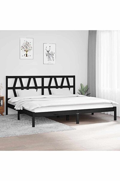 Concept Cadru de pat, negru, 200x200 cm, lemn masiv de pin