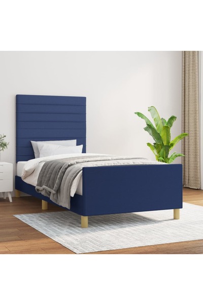 Concept Cadru de pat cu tăblie, albastru, 90x200 cm, textil