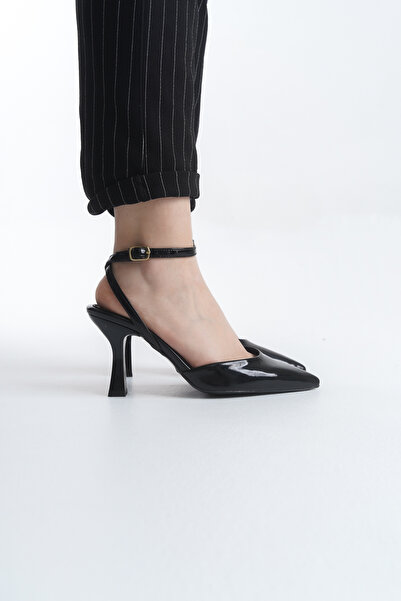 ForYou4 Black Pointed Toe Ankle Strap Heeled Shoes