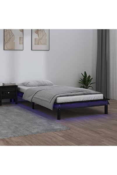Concept Cadru de pat cu LED, negru, 90x200 cm, lemn masiv