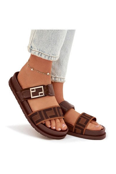 BOTO Women's Slippers With Gold Buckle Brown Fiorisse 38