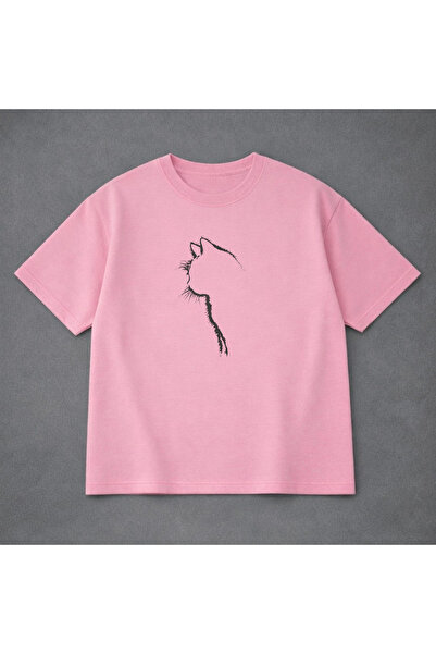 VODEXA Tricou oversize unisex cu imprimeu SHADOW CAT, 100% bumbac, croială co...