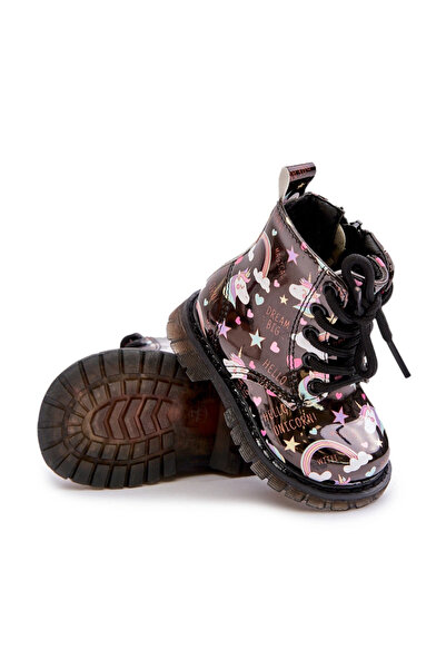 BOTO Ghete izolate pentru copii cu fermoar unicorni negre Tiptop 32