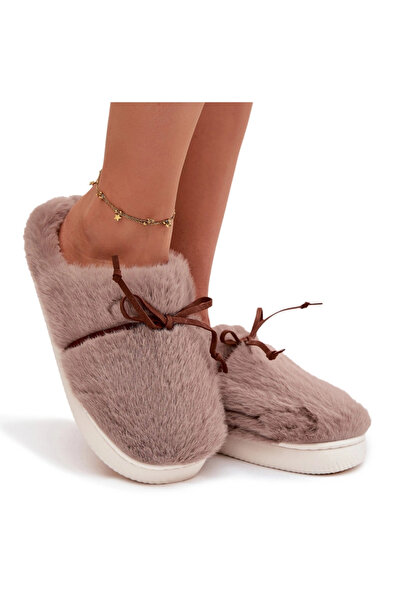 BOTO Papuci de casă cu blană și fundă kaki Minella 36/37