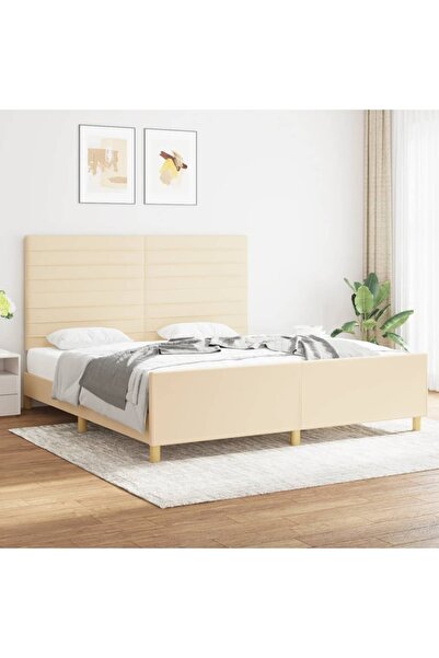 Concept Σκελετός κρεβατιού με κεφαλάρι, κρεμ, 180x200 cm, ύφασμα