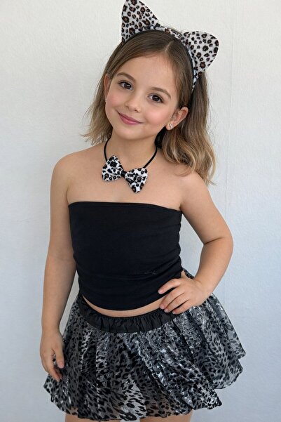 TAKIŞTIR Σετ με φτερά/φούστα/παπιγιόν σε μαύρο χρώμα με σχέδιο λεοπάρ