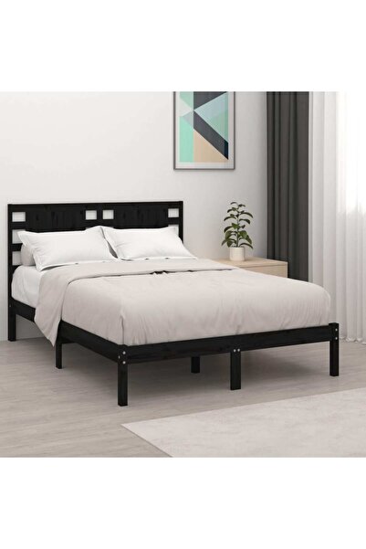 Concept Σκελετός κρεβατιού, μαύρο, 200x200 cm, μασίφ ξύλο πεύκου