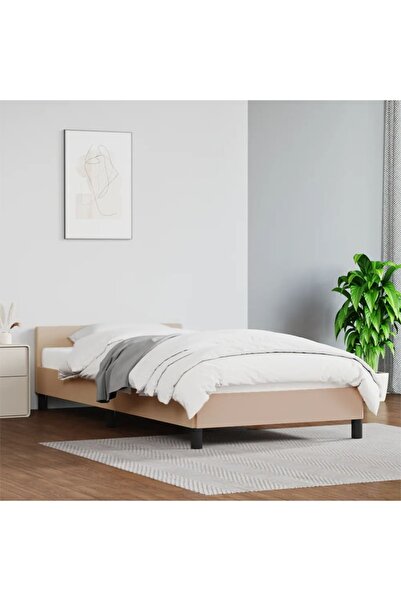 Concept Σκελετός κρεβατιού με κεφαλάρι, καπουτσίνο, 90x190 cm, οικολογικό Δερ...