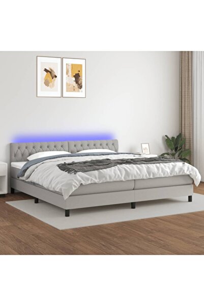 Concept Pat cu arcuri, saltea și LED, gri deschis, 200x200 cm, textil