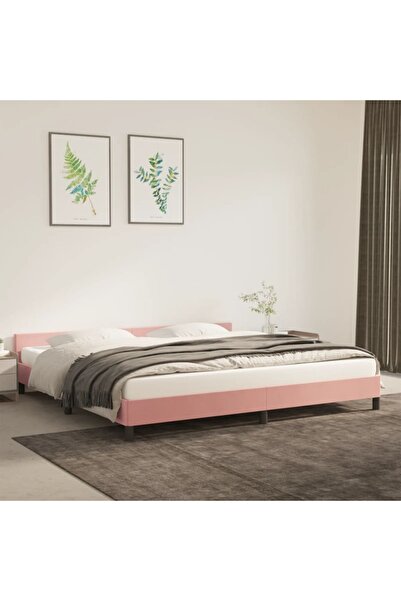 Concept Cadru de pat cu tăblie, roz, 200x200 cm, catifea