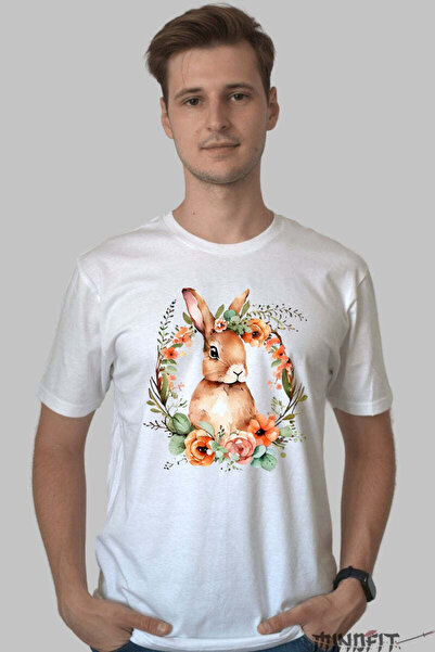 GILDAN Happy Easter T-Shirt Bunny Among Flowers