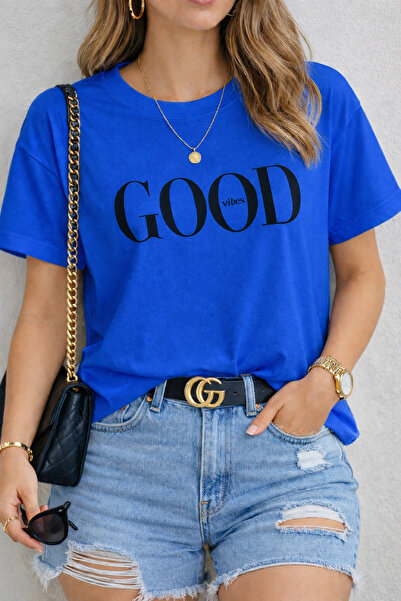 ArtYus Μπλουζάκι Good Vibes Text με τύπωμα Unisex oversized – Μπλουζάκι με Μί...