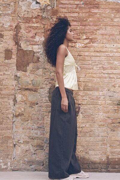 Stradivarius Stoperli poplin barrel pantolon