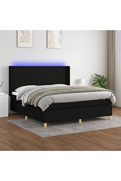 Concept Κρεβάτι με ελατήρια, στρώμα και LED, μαύρο, 160x200 cm, ύφασμα