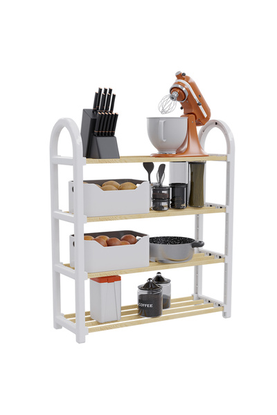 QEN PLASTİK QEN (BEYAZ)4 Katlı Ahşap Ayakkabılık ve Raf Ünitesi | 1. Sınıf Ka...